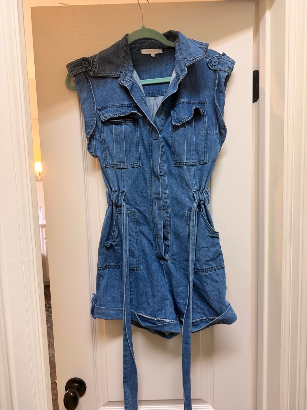 Olivaceous Denim Blue Utility Romper